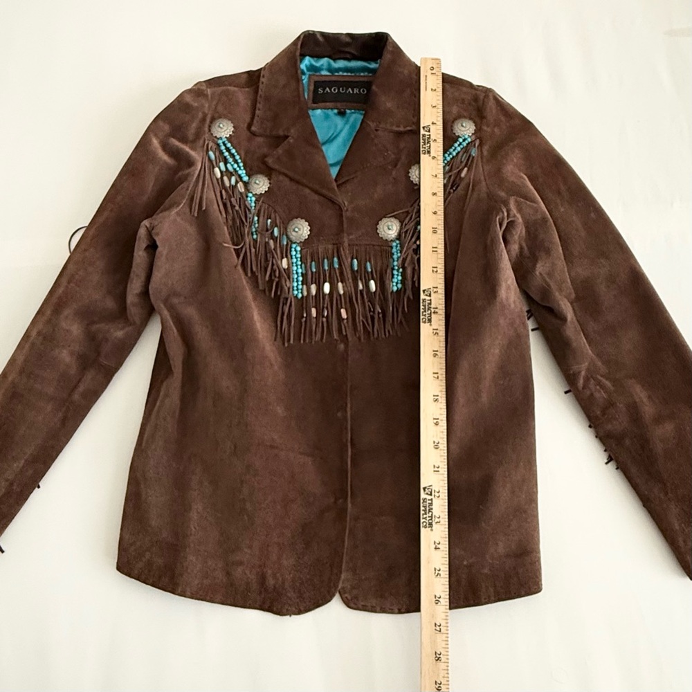 Vintage SAGUARO Brown Suede Leather Beaded Fringe Cowboy Western Jacket Size L - Picture 5 of 16